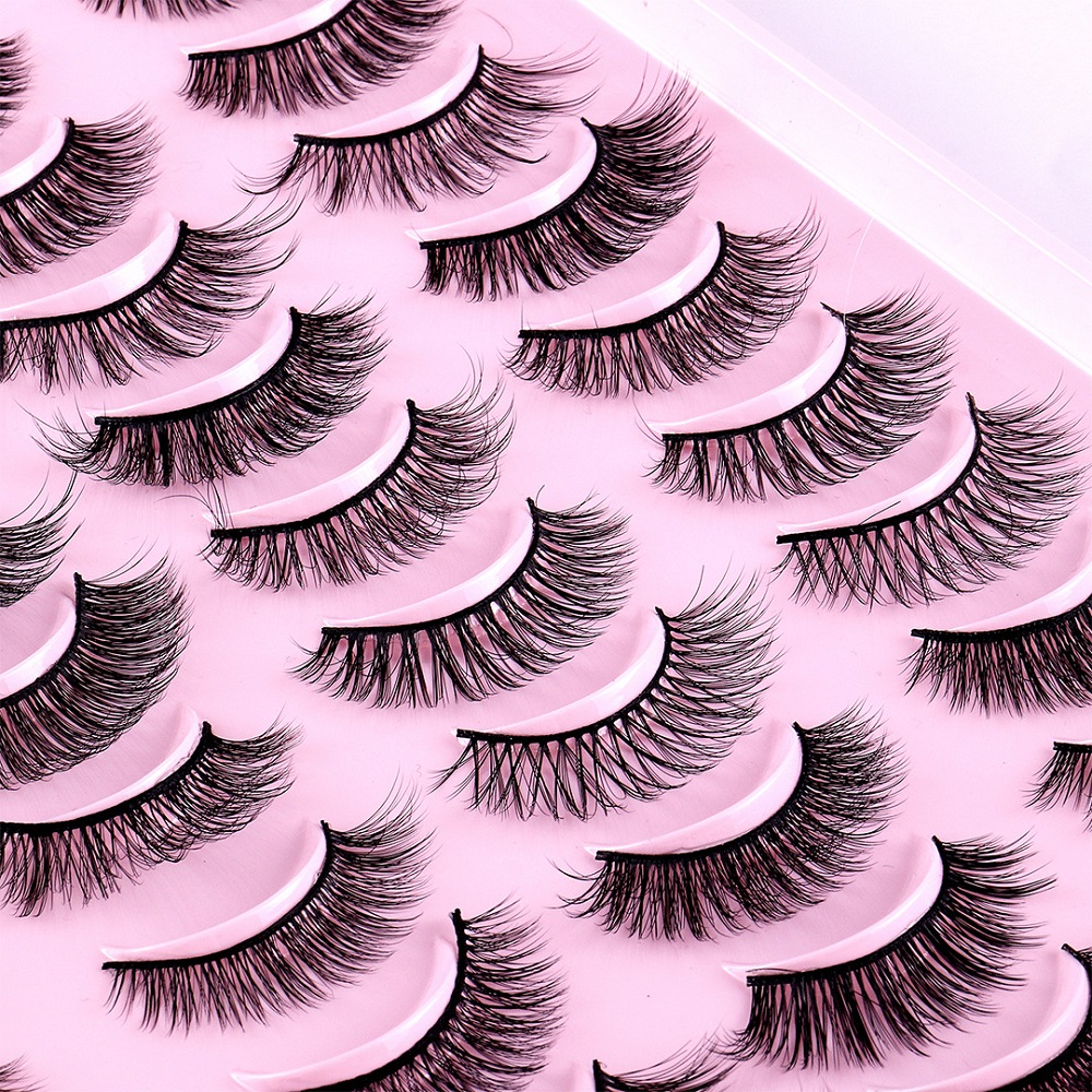 False Eyelashes Fluffy Lashes Natural Long Lashes Wispy Volume Thick Crossed Soft Curly Fake Lash 20 Pairs Pack