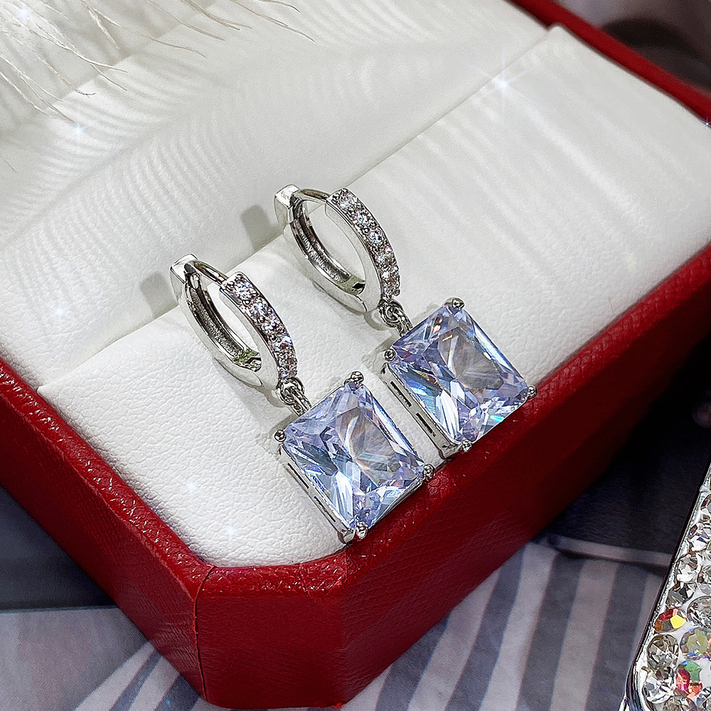 Female Stud Crystal Zircon Stone Earrings Fashion Silver Color Jewelry Vintage Double Stud Earrings For Women