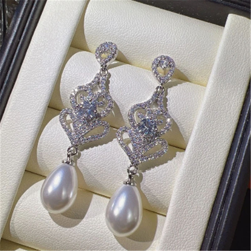 Vintage Pearl Zircon Dangle Earring 925 Sterling silver Earring Party Wedding Drop Earrings for Women Promise Charm Jewelry Birthday Gift