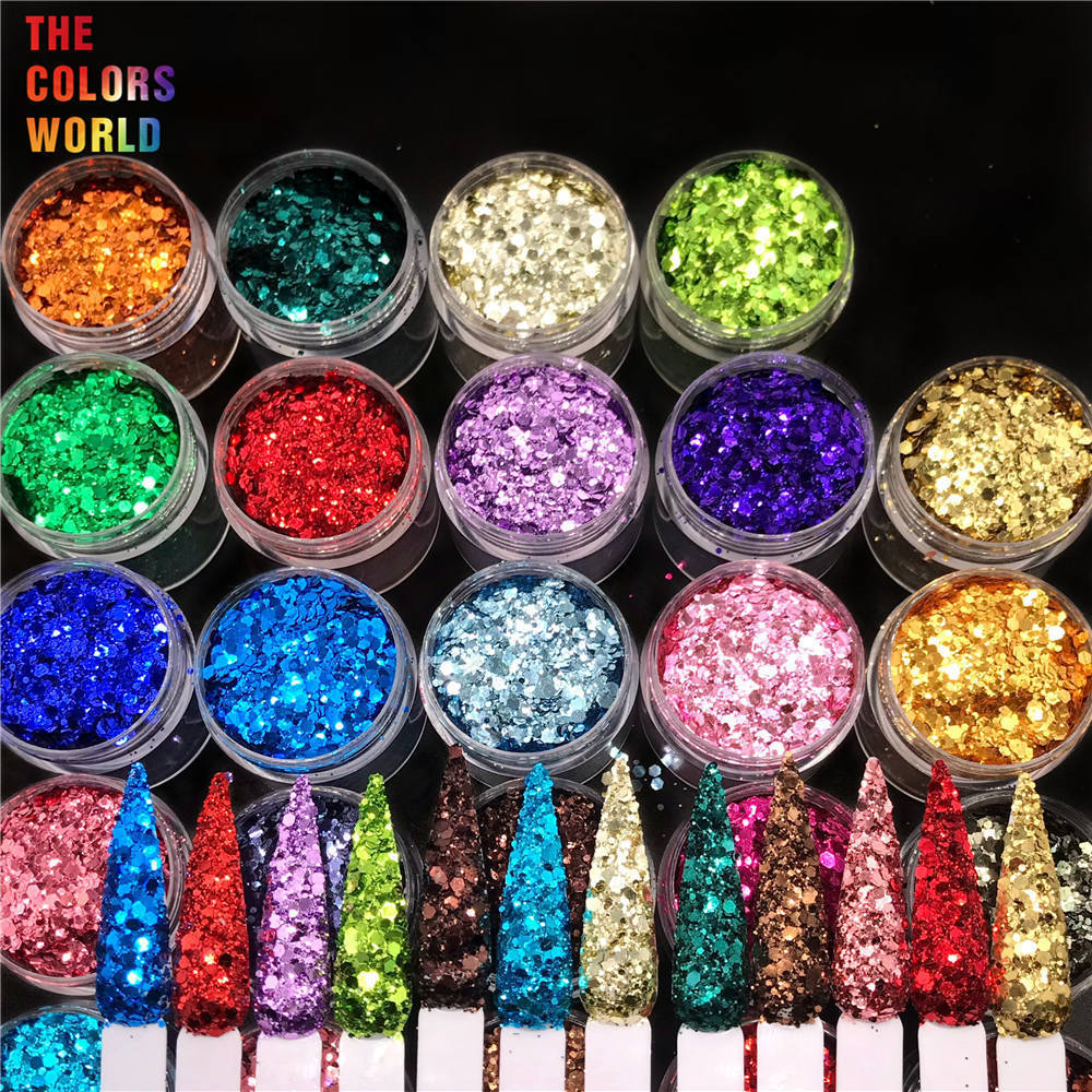 Nail Glitter TCT-194 Hexagon Shape Chunky Mix Metallic Color Nail Glitter For Nail Art DIY Decoration Body Art Makeup FacePainting DIY 230302
