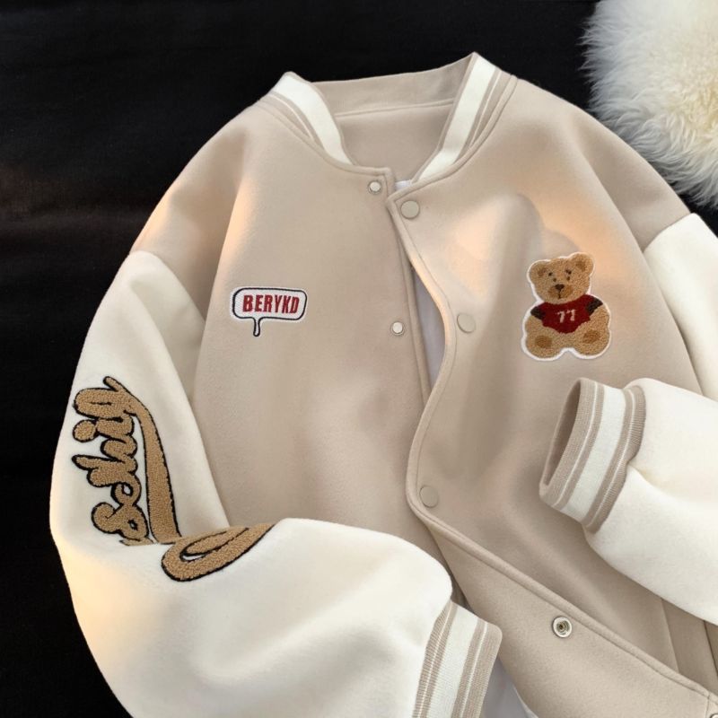 Women's Jackets Bear embroidered baseball jacket women's y2k spring and autumn hiphop college wind men women casual ins trend 230301