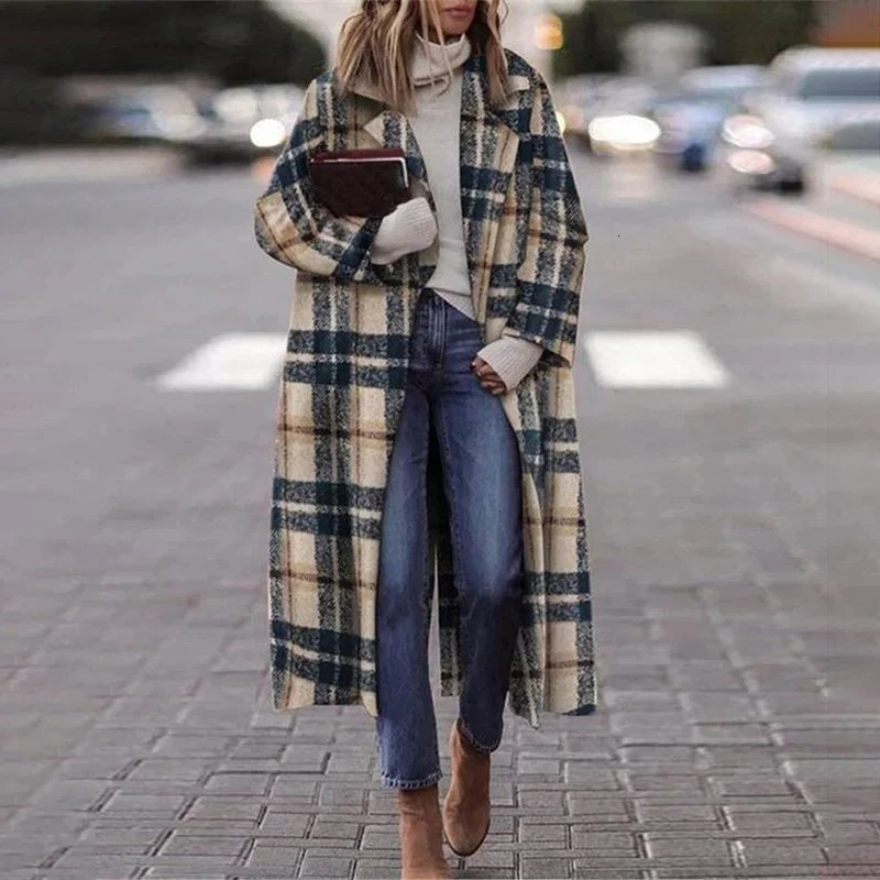 Women's Trench Coats Fall Winter Elegant Women Fashion Lapel Collar Button Long Tops Outwear Casual Pattern Colorful Print Patchwork Cardigan Coa