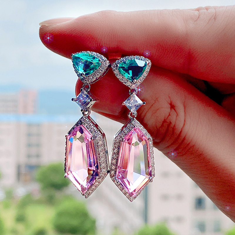 Fashion silver color korean Zircon Stud Pink Earing Earrings For Women Girl Party Gift Jewelry