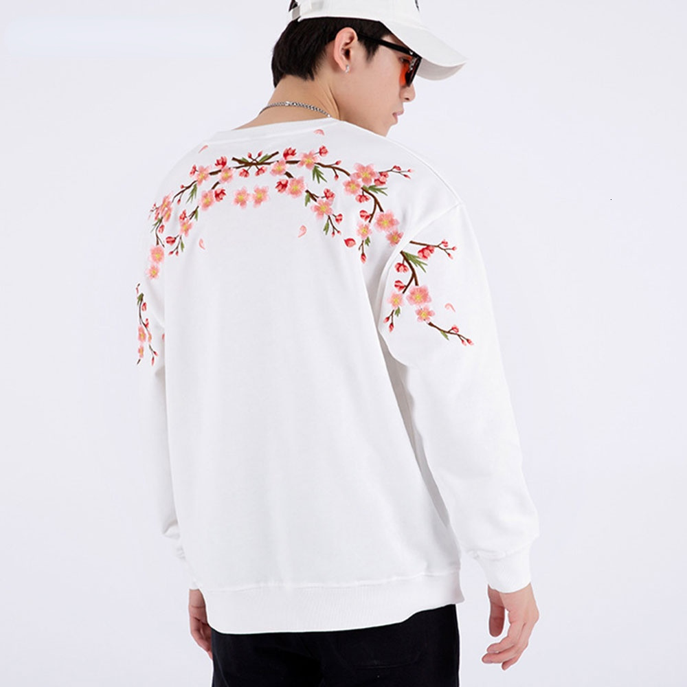 Women's Hoodies Sweatshirts Blossom Embroidered Harajuku Streetwear Men Pullover Black White Loose Casual For Women CS720 230302