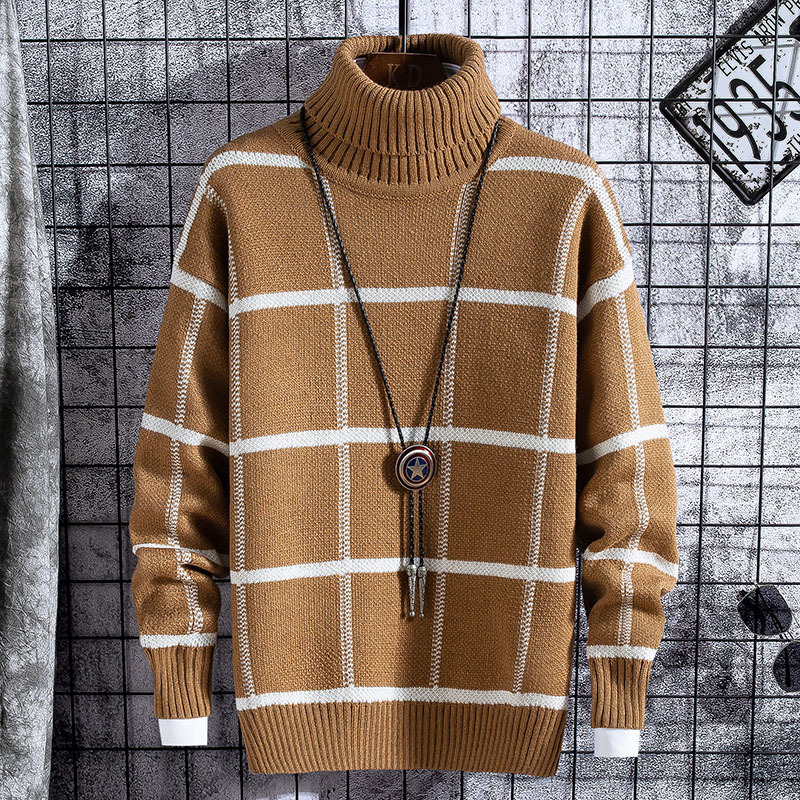Men's Sweaters Christmas Sweater Men Clothes Winter Thick Warm Mens Plaid Sweaters Fashion Classic Turtleneck Men Pullover Warm Pull Homme 230302