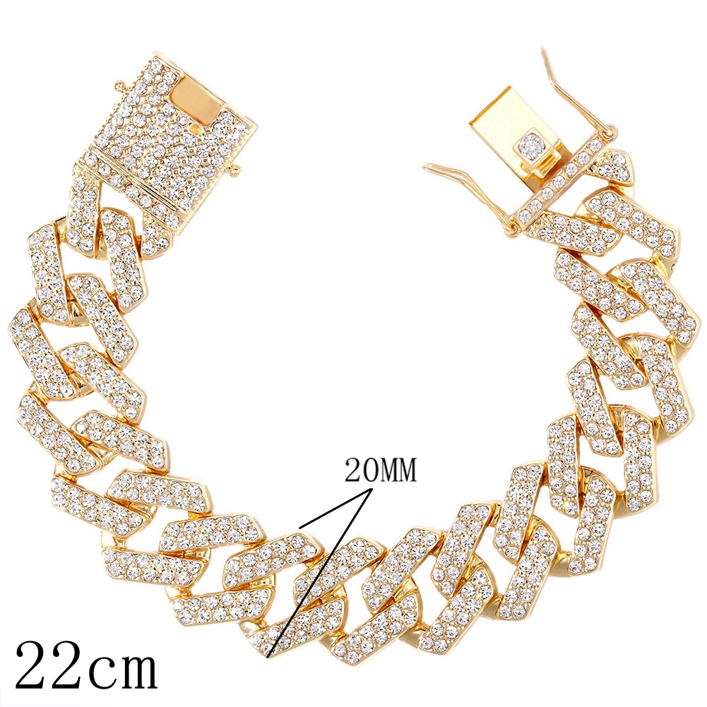 14/20MM Hip Hop Metal Cuban Iced Out Chain Bling Full Rhinestone Pave Crystal Bracelet For Men's Jewelry Gift