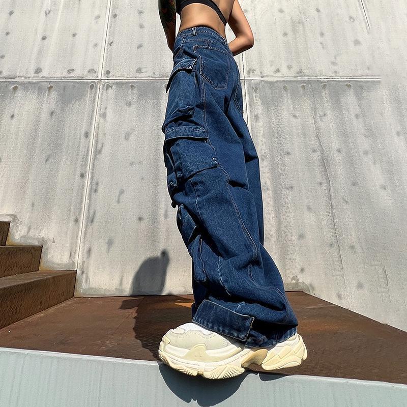 Women's Jeans Y2K heavy industry washed multipocket overall's jeans retro street loose casual wideleg women goth pants 230301