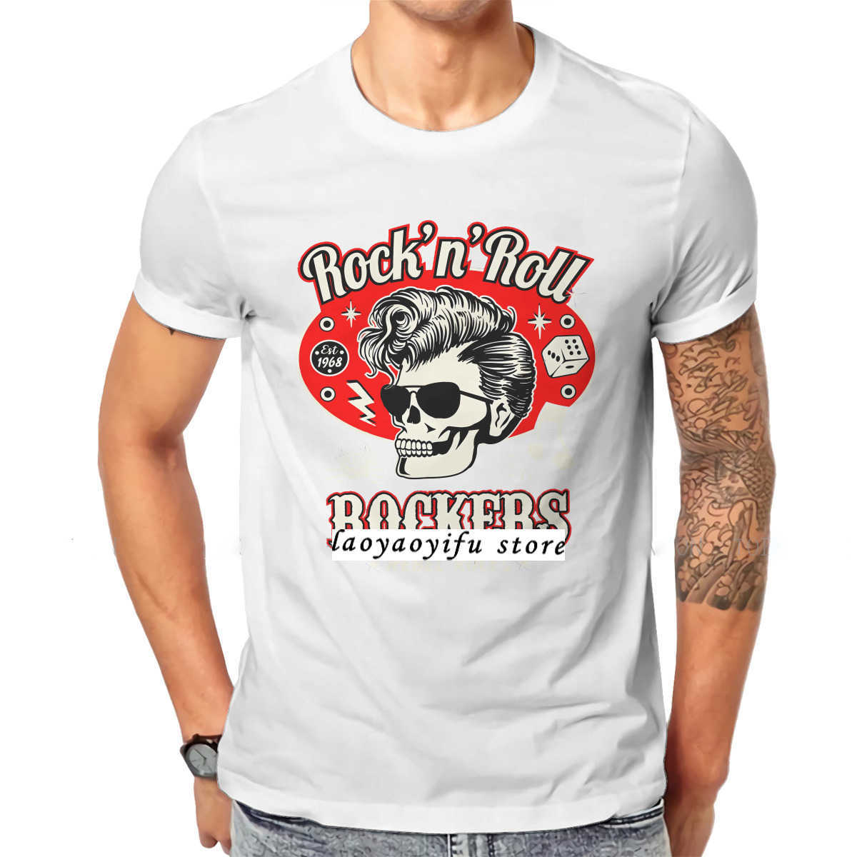 Men's T-Shirts Gothic Rockabilly Rock and Roll Creative TShirt Cool Men Skull Dice Rockers Graphic Tshirts Male Fashion Hip-hop Tops XS-4XL W0224