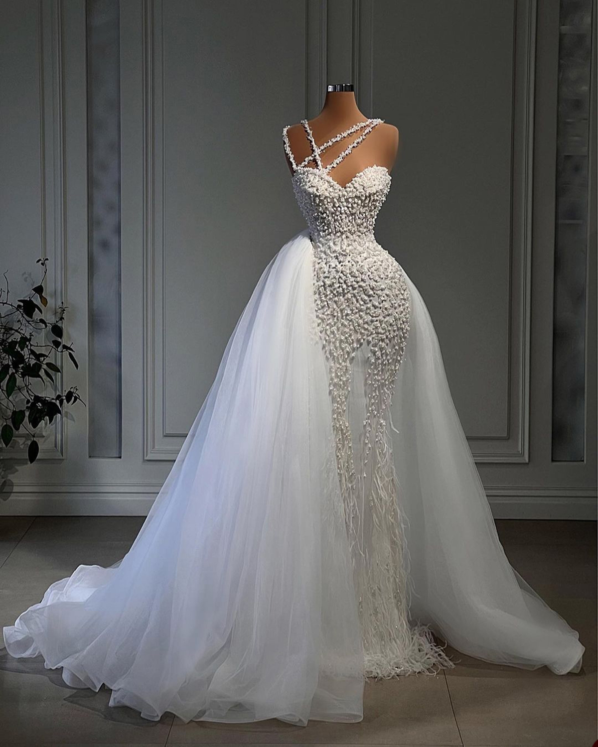 Beads Mermaid Arabic Wedding Dresses Tailored Feather D Ral Bridal Gowns Vestidos De Novia Lz0304