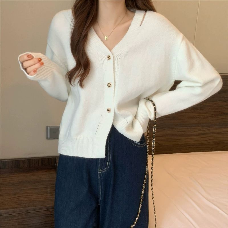 Women's Knits Tees Cardigan Women Korean Style Pure Tender V-neck Ins Hipster Autumn Basic Femme All-match Cozy Knitwear Student Sweater 230302