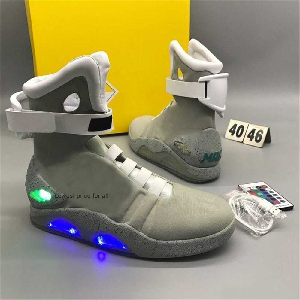 2023 AIR Mag Back to the Future Basketball Shoes LED Lighting Marty Mcfly's Men Glow In The Dark Grey Boots Mcflys Sports Sneakers With Box