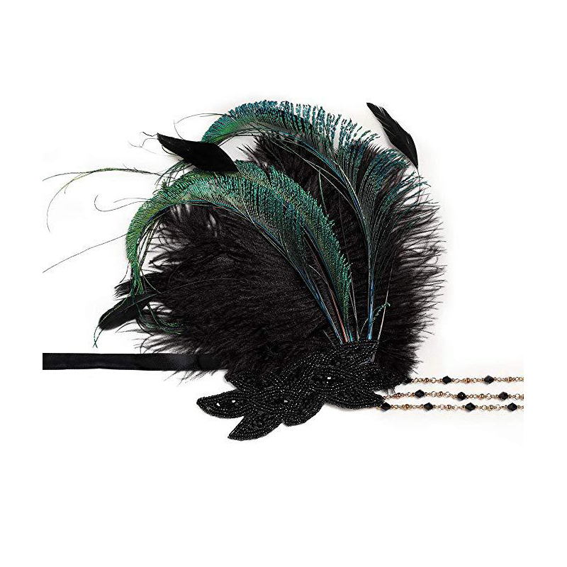 Headbands 1920s Headpiece Feather Flapper Headband Great Gatsby Headdress Vintage featherelastic band knitting Warmer Wrap Headwear 230302