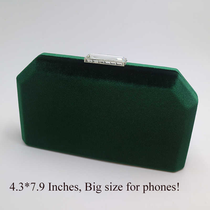 Evening Bags Verde escuro veludo duro caso caixa de sacos noite e embreagem bolsas com corrente ombro para festa baileL230302