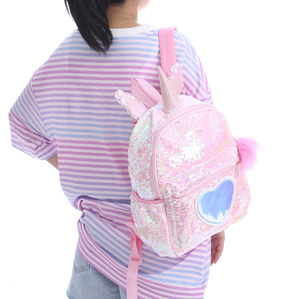 Backpacks 1pc Backpack Unicorn Hairball Sequin Bookbag Cute Satchel School Bag Backpack Daypack for Kids Children Travel 230302