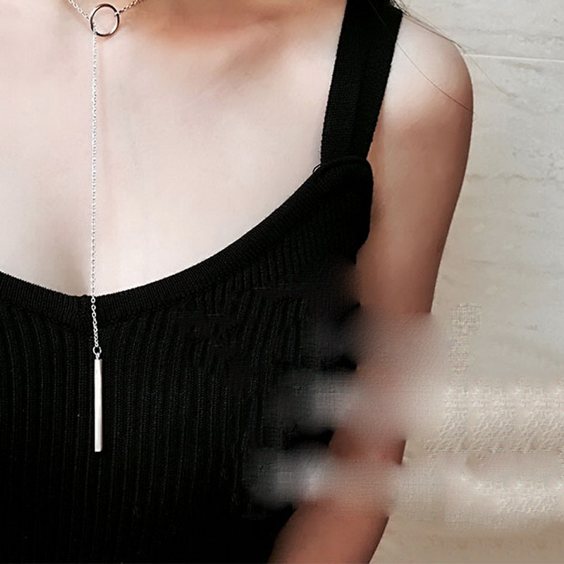 Vintage Sier Jewelry Circle Strip Long Chain Pendants Necklaces sterling sier Choker Necklace