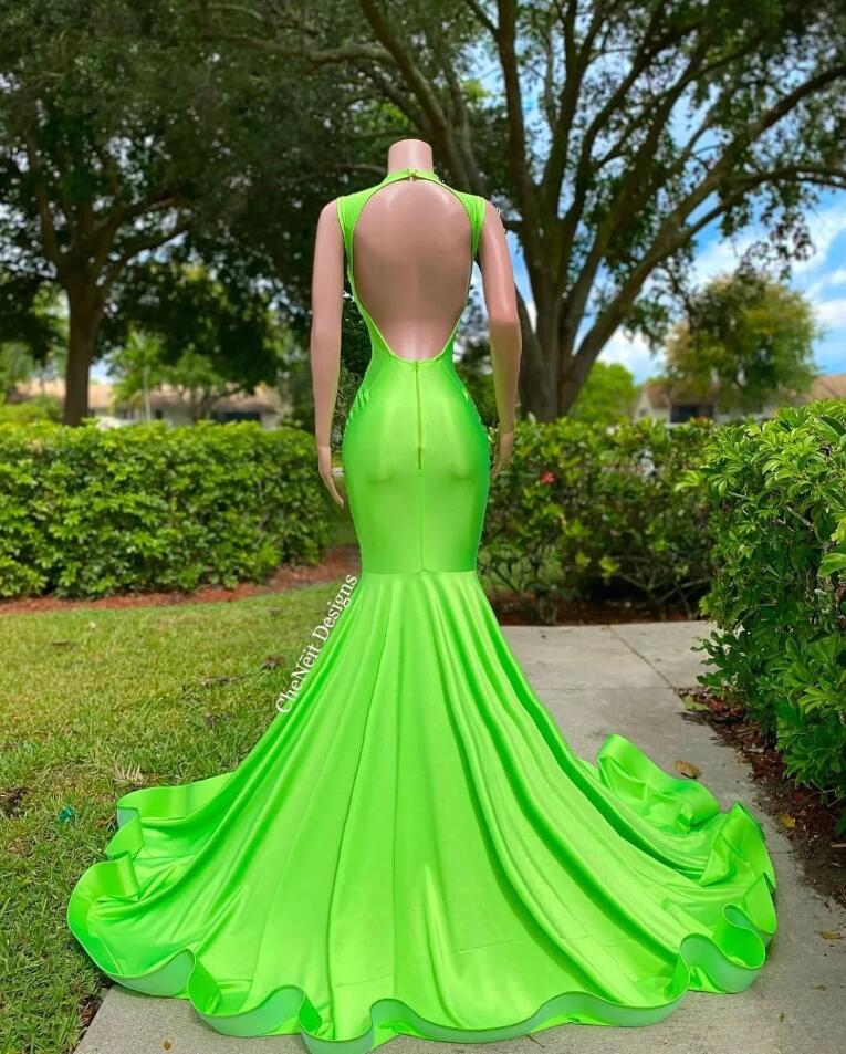 Mermaid Prom Dresses Green African Deep V neck Sleeveless Crystals Beads Black Girls Long aso ebi evening occasion gown