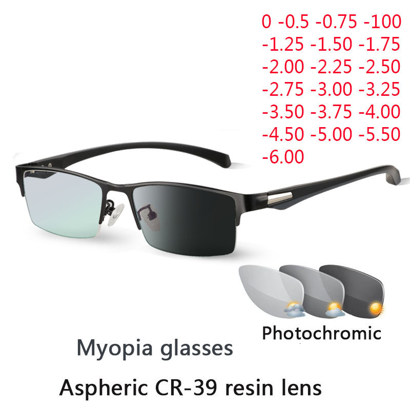 Sunglasses Frames Sun Pochromic Myopia Eyeglasses Optical Men student Finished Myopia Eyewear prescription Glasses Frame Half Rim -1.0 -4.0 230302