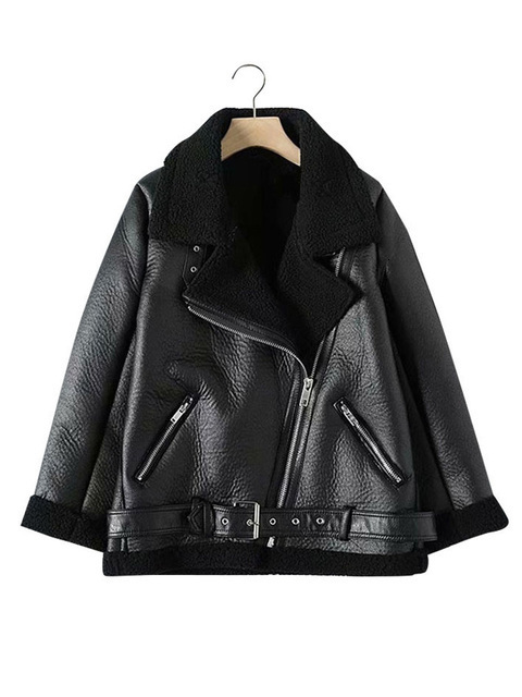 Women's Jackets TRAF Women Fashion Thick Warm Winter Fur Faux Leather Oversized Jacket Coat Vintage Long Sleeve Female Outerwear Chic Tops 230301