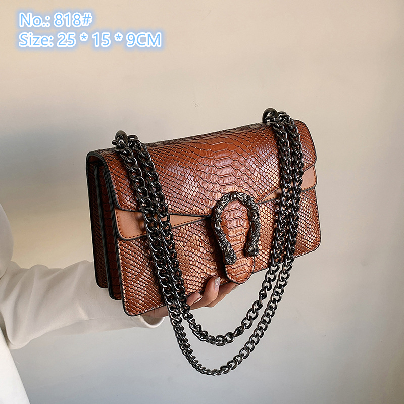 Factory wholesale ladies shoulder bags 8 colors classic embossed solid color leather chain bag street trend crocodile handbag elegant double flip fashion handbags
