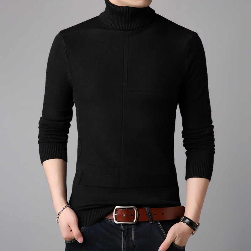 Men's Sweaters Turtleneck Sweater Men Knitting Pullovers Casual Male Sweaters Fashion Slim Men's Clothing Classic Lattice Solid Pullovers Wh