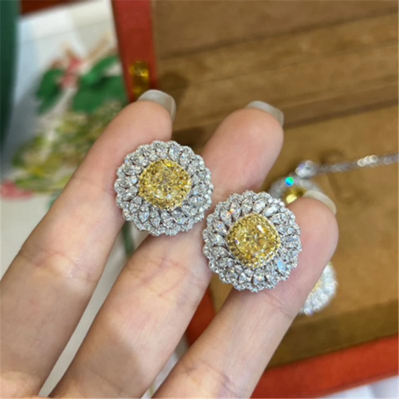 Flower Topaz Diamond Jewelry set Necklaces 925 Sterling Silver Engagement Wedding Rings Earrings Necklace For Women Bridal Promise Jewelry
