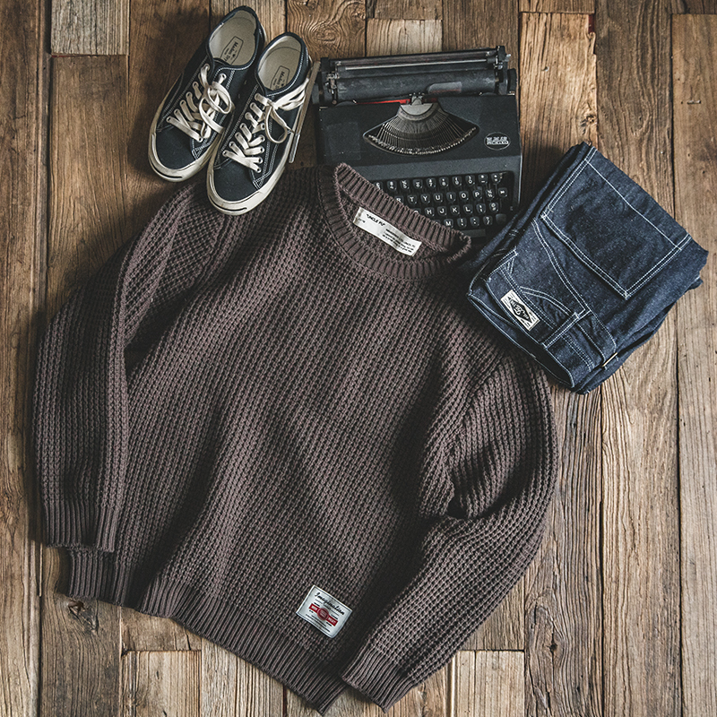 Men's Sweaters Maden Men's Winter Oversize knitted Pullover Sweater Toolkit Japan Vintage Solid O-Neck Autumn Winter Coffee Male Knit Sweate