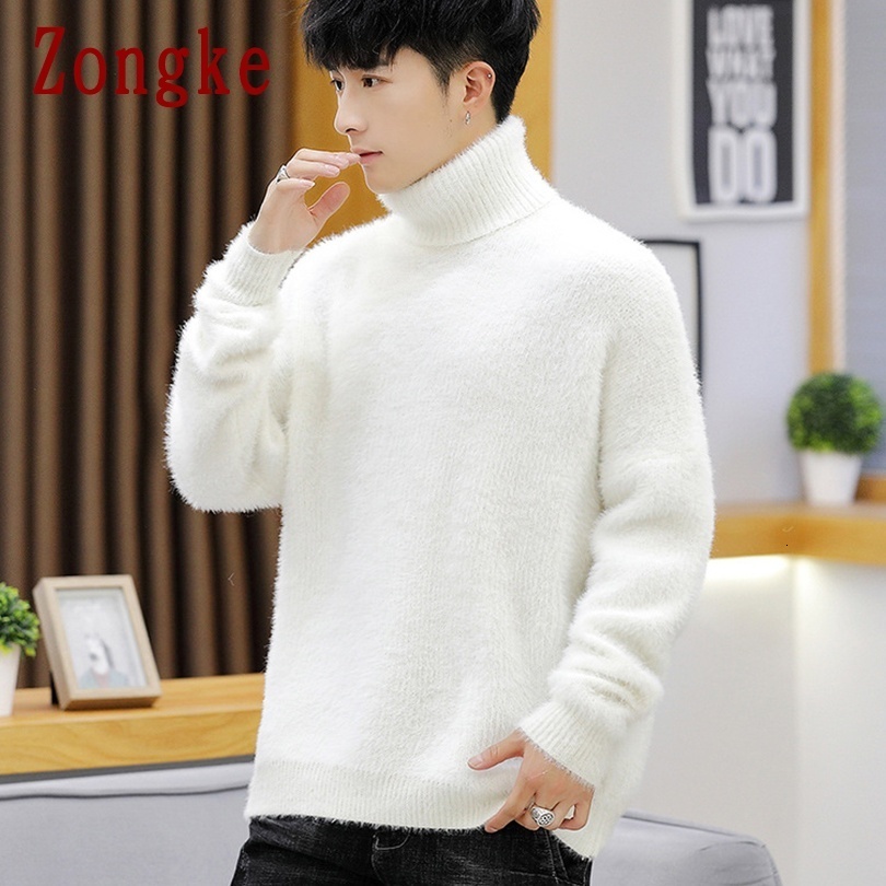 Men's Sweaters Zongke White Pullover Turtleneck Men Sweater Fashion Knitted Sweater Men Clothing M-2XL Spring Arrivals 230302