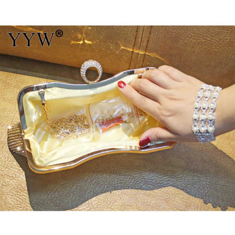 Evening Bags 2018 pequeno mini saco noite bolsa feminina elegante anel embreagem com strass festa de casamento garras corrente bolsas mulher ouroL2303