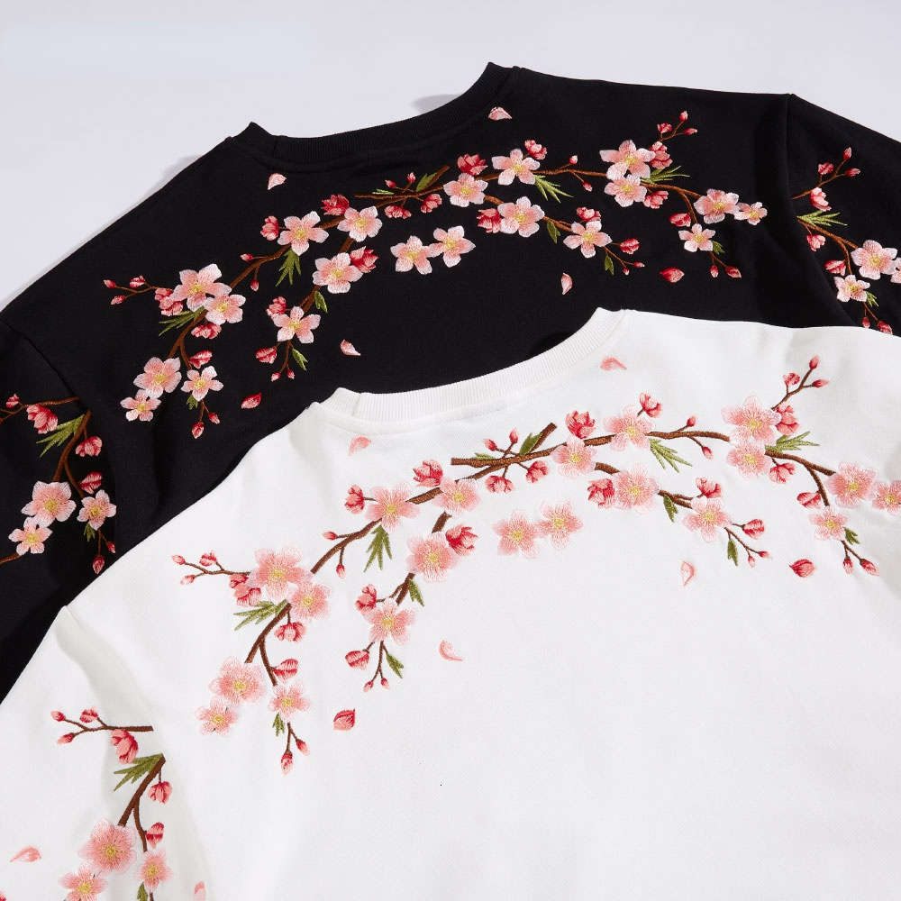 Women's Hoodies Sweatshirts Blossom Embroidered Harajuku Streetwear Men Pullover Black White Loose Casual For Women CS720 230302