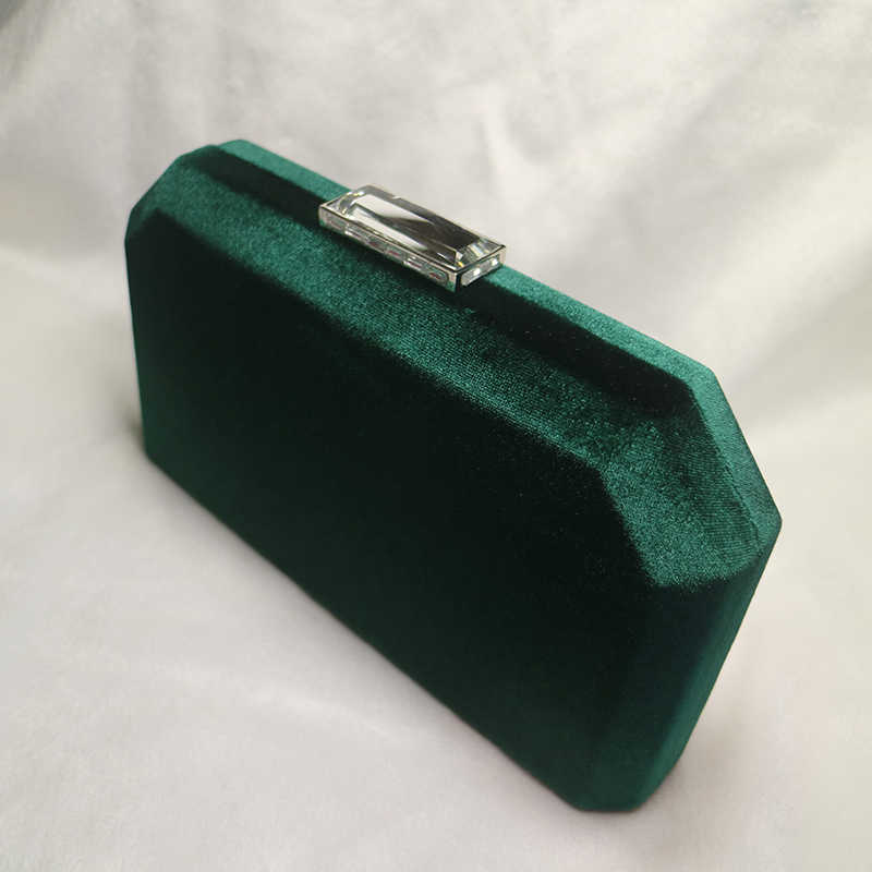 Evening Bags Verde escuro veludo duro caso caixa de sacos noite e embreagem bolsas com corrente ombro para festa baileL230302