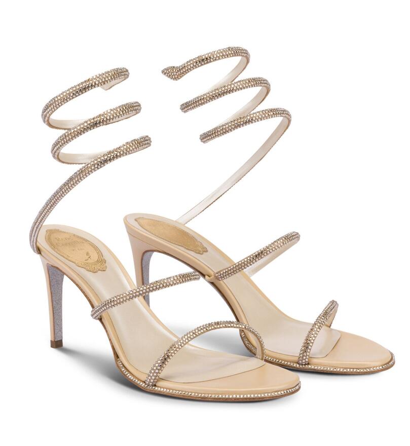 Perfect Nice Cleo Women Sandals Shoes Crystal-embellished Party Wedding Dress High Heels Sexy Strappy Spiral Wraps Lady Sexy Walking EU35-43 Original Box