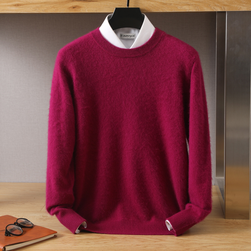 Men's Sweaters Men's 100% Pure Mink Cashmere Sweater O-Neck Pullovers Knit Sweater Autumn and Winter Long Sleeve High-End Jumpers Mink Tops 
