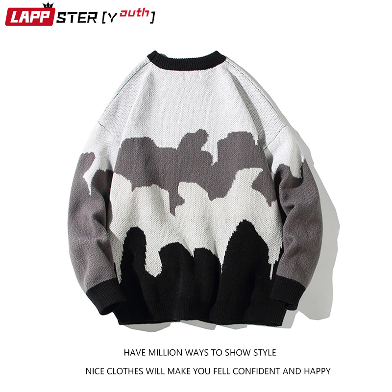 Men's Sweaters LAPPSTER-Youth Men Harajuku Knitted Sweater Mens Vintage Streetwear Pullovers Clothing Male Oversized Casual Sweaters Tops 230302