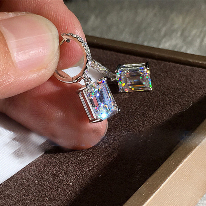 Female Stud Crystal Zircon Stone Earrings Fashion Silver Color Jewelry Vintage Double Stud Earrings For Women