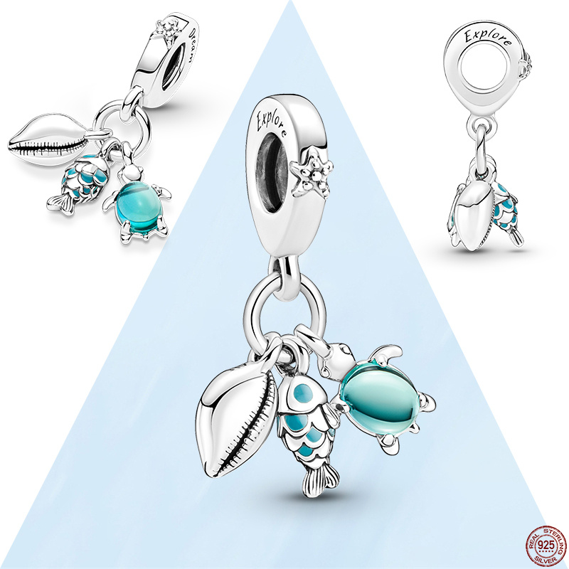 New 925 Sterling Silver Sea Chameleon Dolphin Fish Tree Air Balloon Charm Bead Fit S925 Snake Bracelet Jewelry DIY