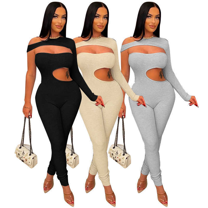 2023 Women's Spring Fashion Bodysuit clubwear halter jumpsuits off shoulder rompers black clothes