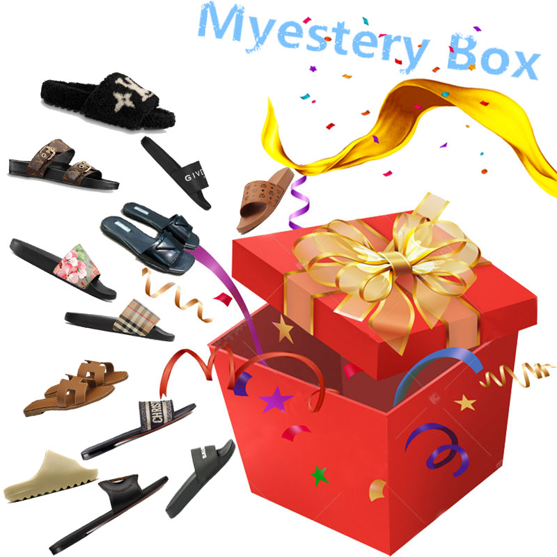 Mystery Box Luxury Brand Beach Slippers Paris Sliders Mens Womens Summer Sandals Ladies Flip Flops Loafers Scuffs Outdoor Home Slides Chaussures Shoes With Box