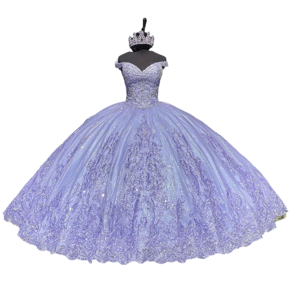 Lilac lavender Appliques beaded Quinceanera Dresses Off Shoulder Princess Lace-up Corset Prom Sweet 15 Vestidos De Quinceanera