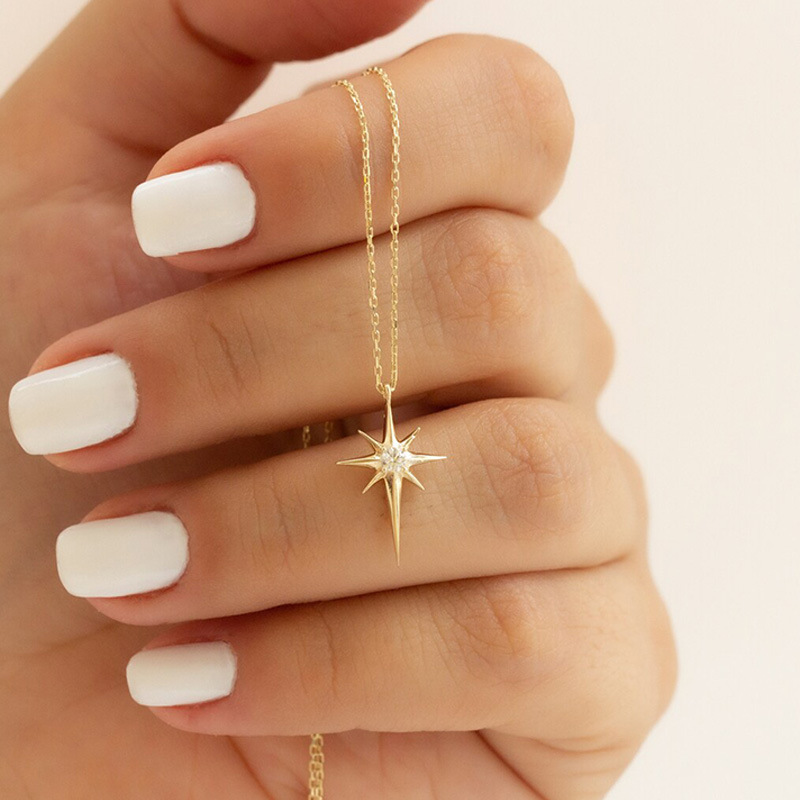 Exquisite Ladies Summer Jewelry Ladies Six-pointed Star Pendant Necklace 925 Silver Geometric Zircon Charm Necklace Gift