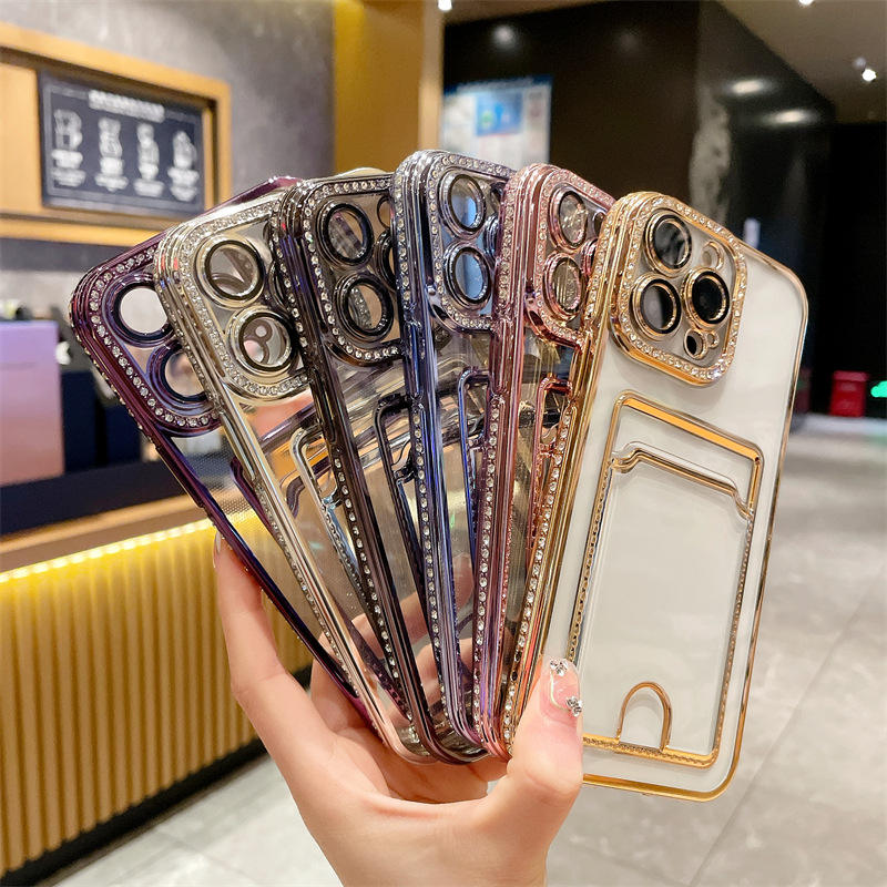Fashion Diamond Phone Cases Luxury For iPhone 14 Pro Max Plus iPhone14 13 12 11 With Card Holder Shockproof Camera Lens Protective TPU Soft Back Cover, Silver
Fashion Diamond Phone Cases Luxury For iPhone 14 Pro Max Plus iPhone14 13 12 11 With Card Holder Shockproof Camera Lens Protective TPU Soft Back Cover, Silver
