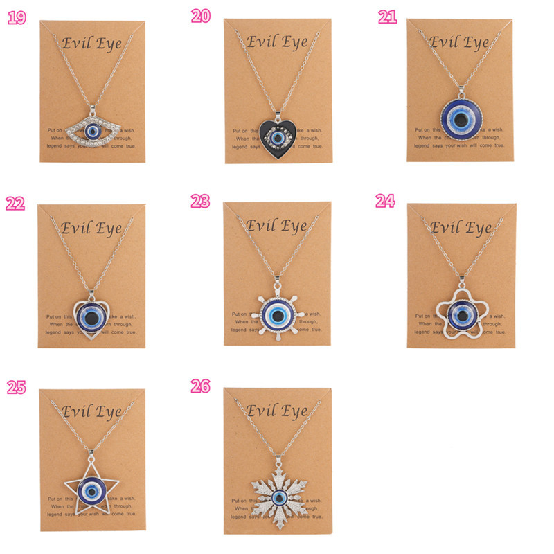 26 Styles Blue Turkish Evil Eyes Pendant Necklace Creative Diamond Devil's Eye Silver Chain Necklaces Jewelry Gift