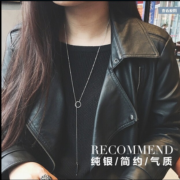 Vintage Sier Jewelry Circle Strip Long Chain Pendants Necklaces sterling sier Choker Necklace