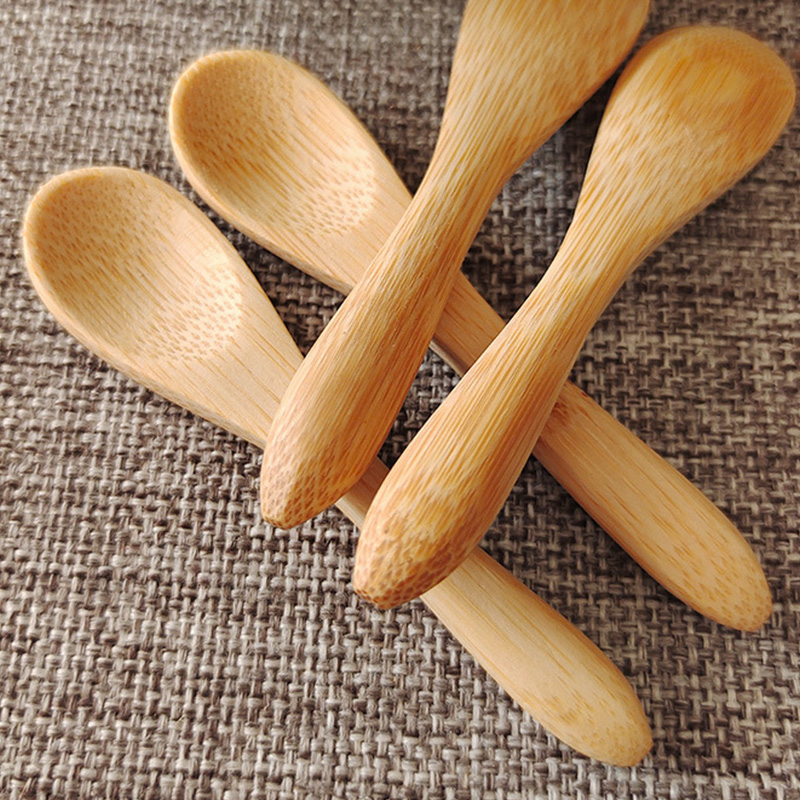 Small Mini 9cm Wooden Round Bamboo Spoon Soup Tea Coffee Salt Spoon Jam Scoop DIY Kitchen Cooking Utensil Tool Cutlery