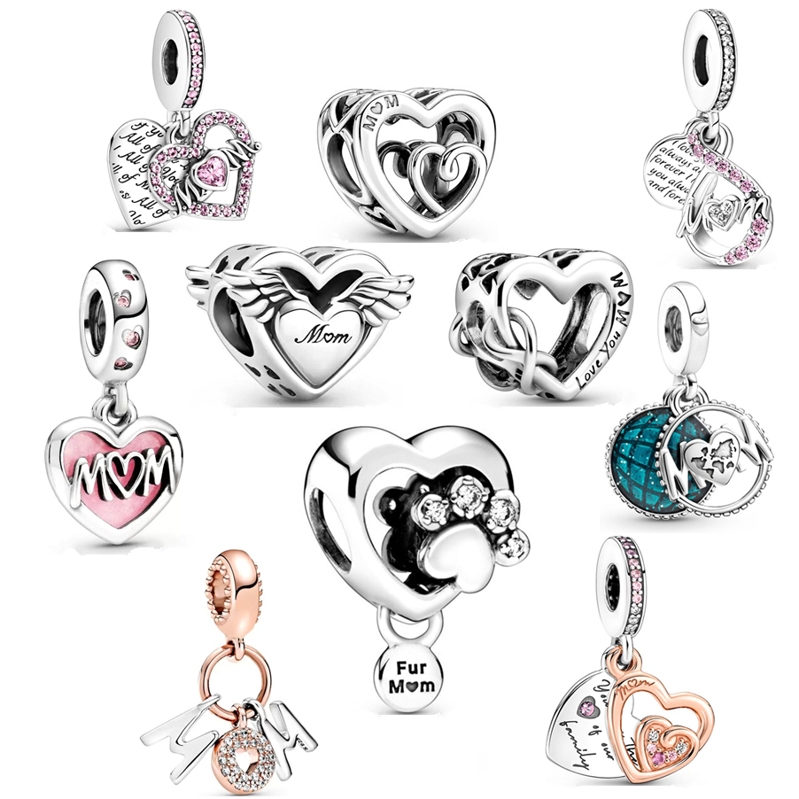 The New Popular S925 Sterling Silver Loves Your Mother's Unlimited Hanging Charm Beads Suitable for Primitive Pandora Bracelet Female DIY Jewelry Gift