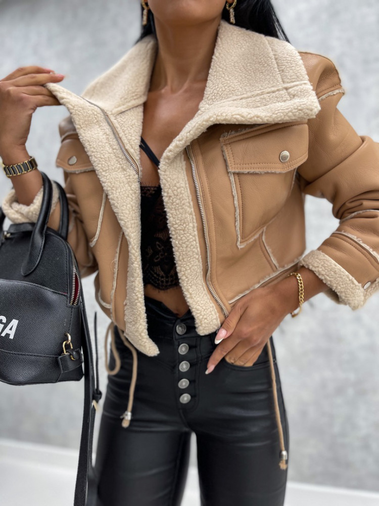 Women's Jackets hirigin Women Winter Faux Leather Long Sleeve Lapel Fleece Linen Coat Zip Up Motorcycle Warm Sherpa Outwear 230301