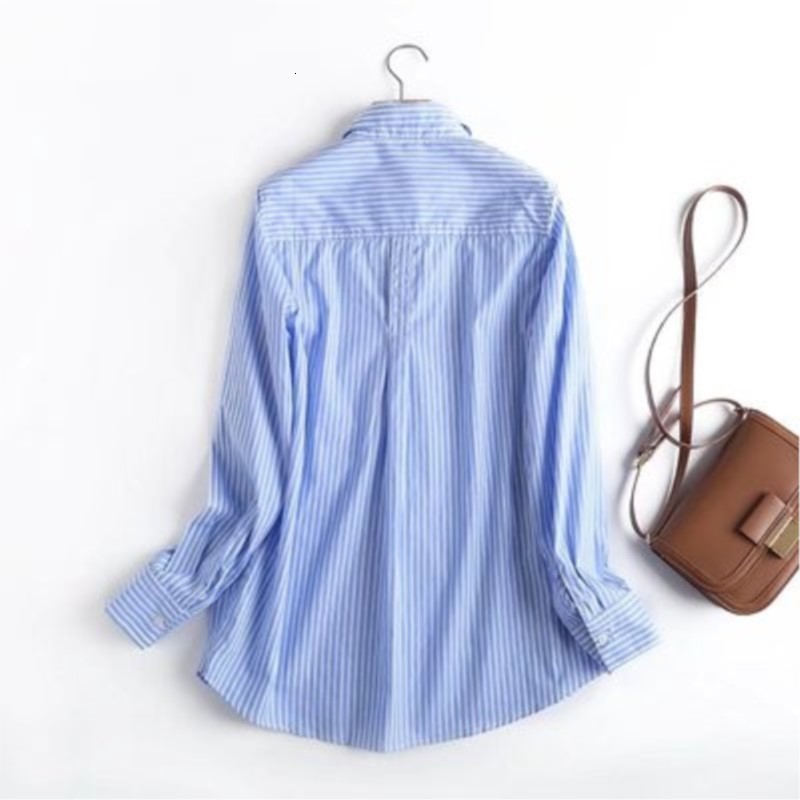 Women's Blouses Shirts Modishdutti Spring Autumn Women Fashion Long Sleeve Stripe Poplin Blouse Female Simple Casual Lapel Loose Shirt Tops 23030