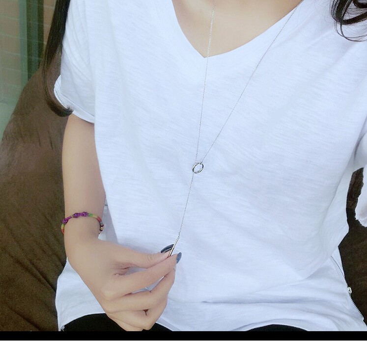 Vintage Sier Jewelry Circle Strip Long Chain Pendants Necklaces sterling sier Choker Necklace