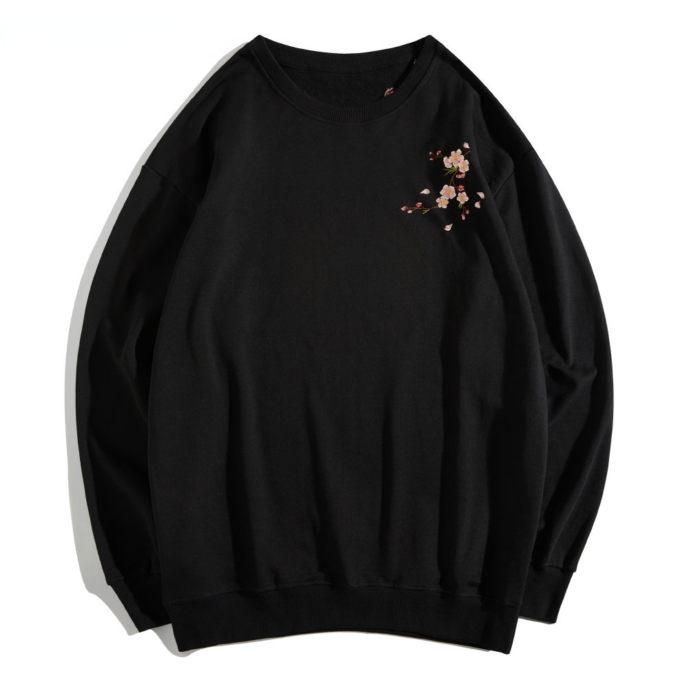 Women's Hoodies Sweatshirts Blossom Embroidered Harajuku Streetwear Men Pullover Black White Loose Casual For Women CS720 230302