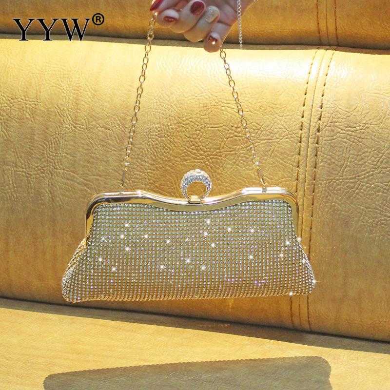Evening Bags 2018 pequeno mini saco noite bolsa feminina elegante anel embreagem com strass festa de casamento garras corrente bolsas mulher ouroL2303