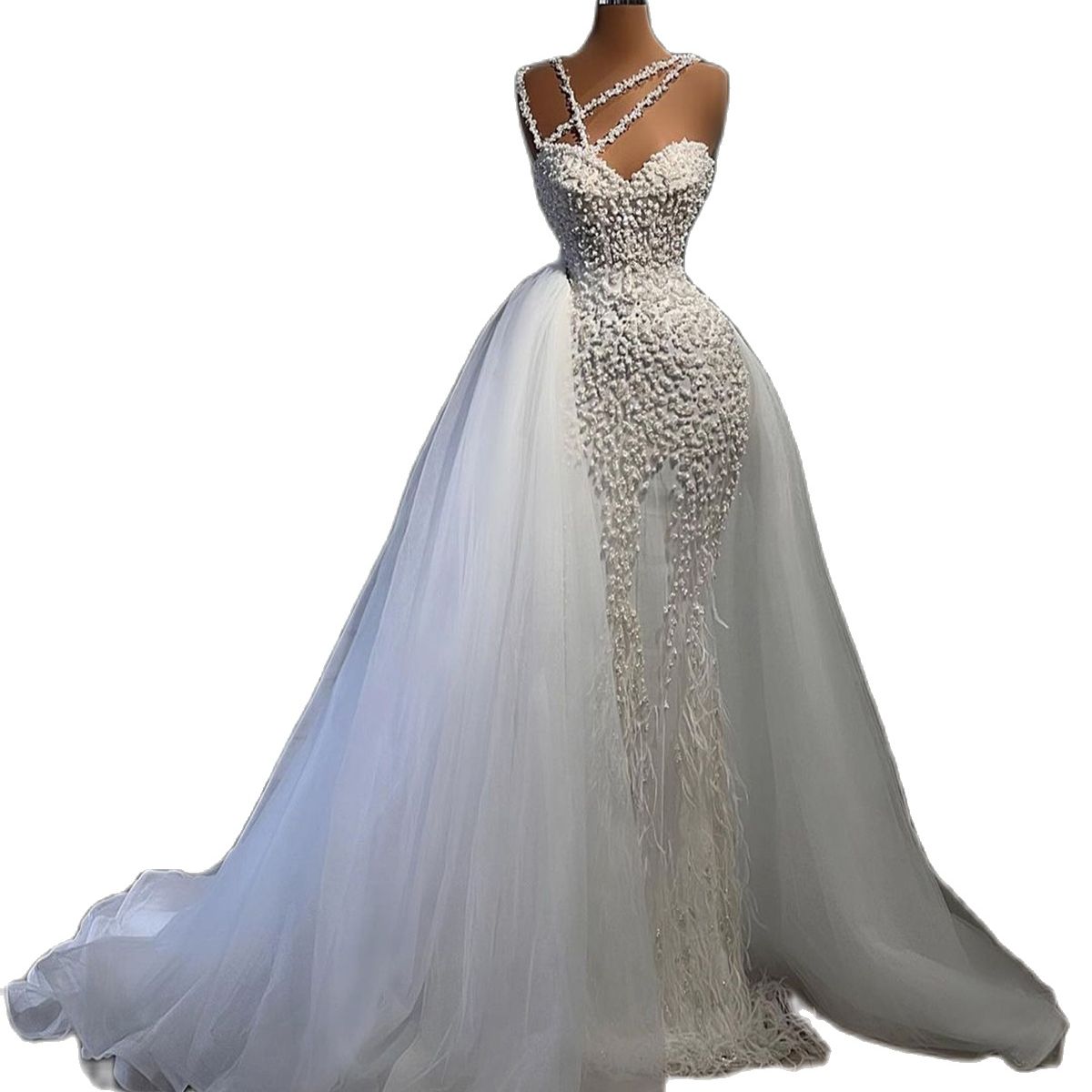 Beads Mermaid Arabic Wedding Dresses Tailored Feather D Ral Bridal Gowns Vestidos De Novia Lz0304